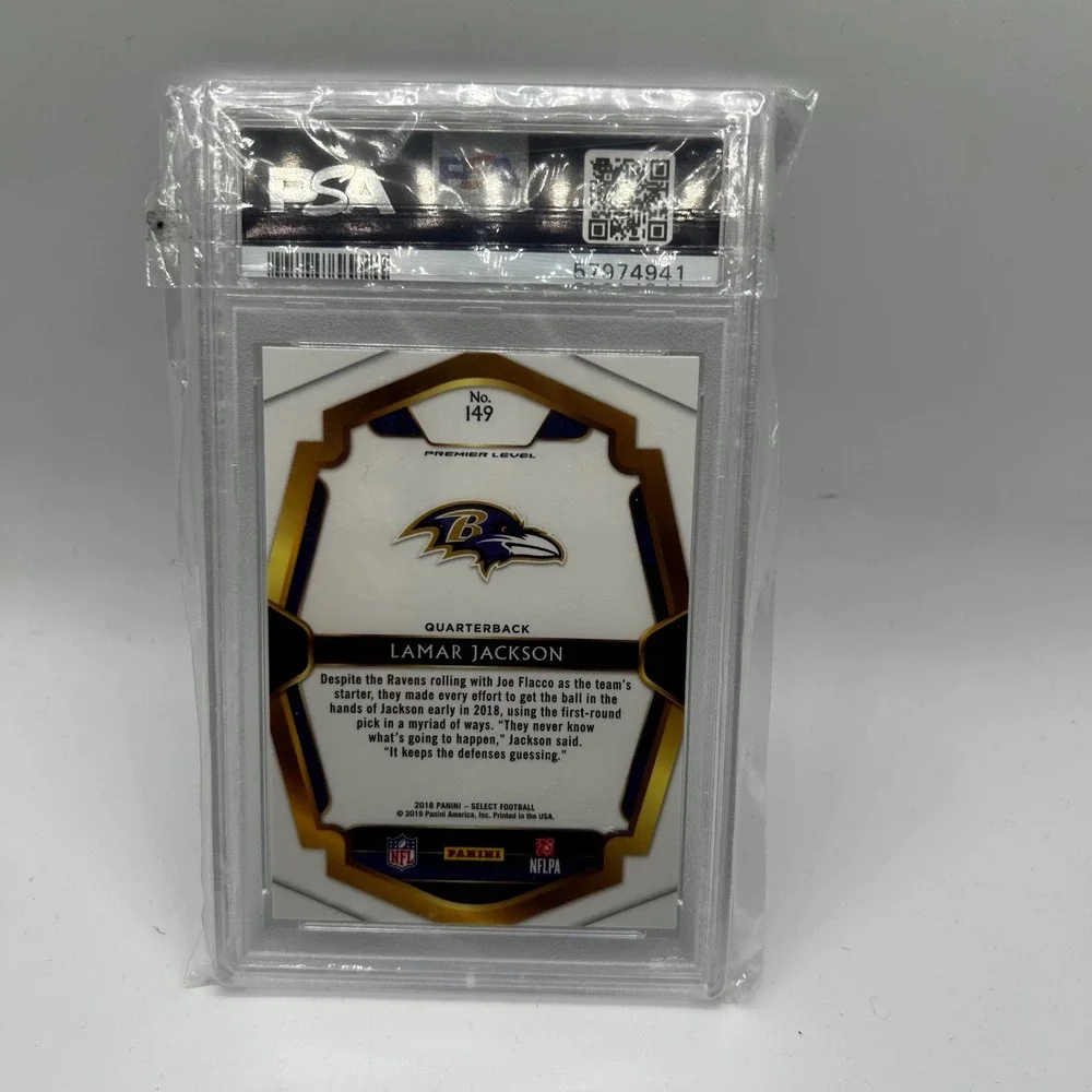 2018 Panini Select Lamar Jackson RC Rookie Card Gem Mint 10 PSA Graded Ravens QB